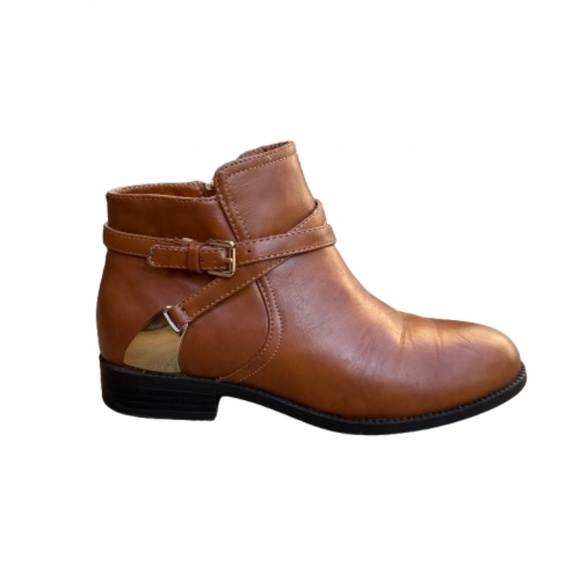 Wanted Women' 7.5 Brown & Gold Decor Zip Closure Synthetic Leather Ankle Boots - Picture 2 of 15